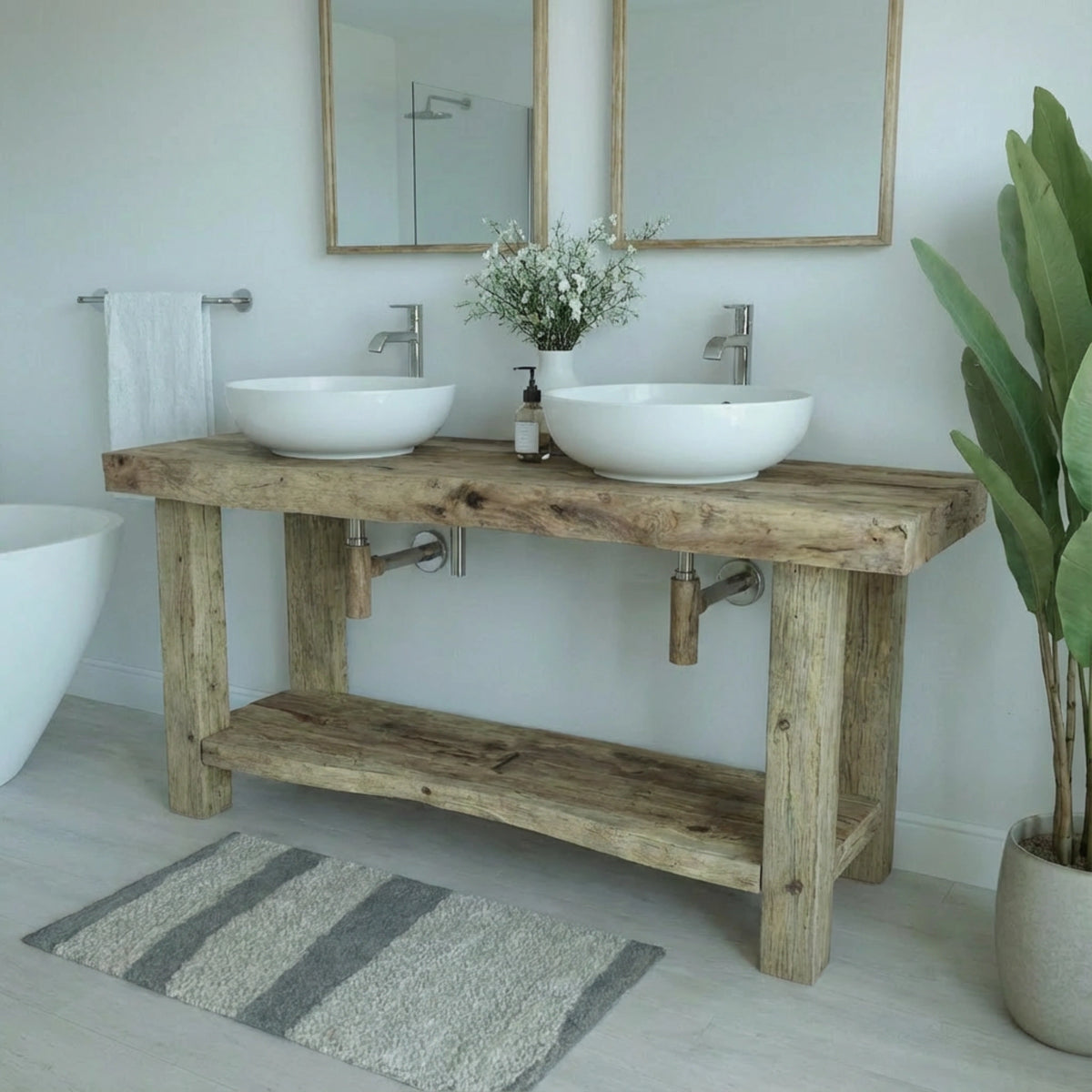 Wide Double Vessel Reclaimed Vanity - Rustic Farmhouse Live Edge