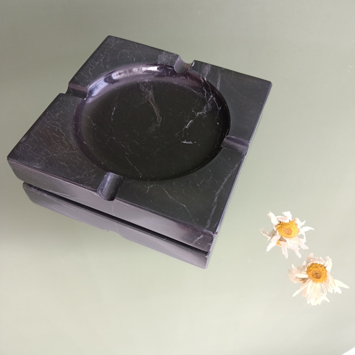 Black Marble Square Ashtray