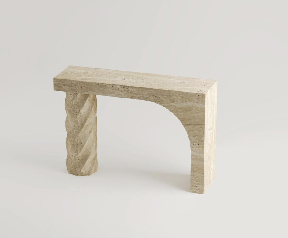 Travertine Arch Console Table with Twisted Leg