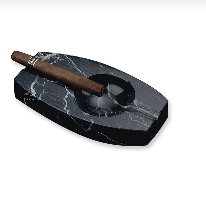Black Marble Cigar Ashtray with Brass Figure