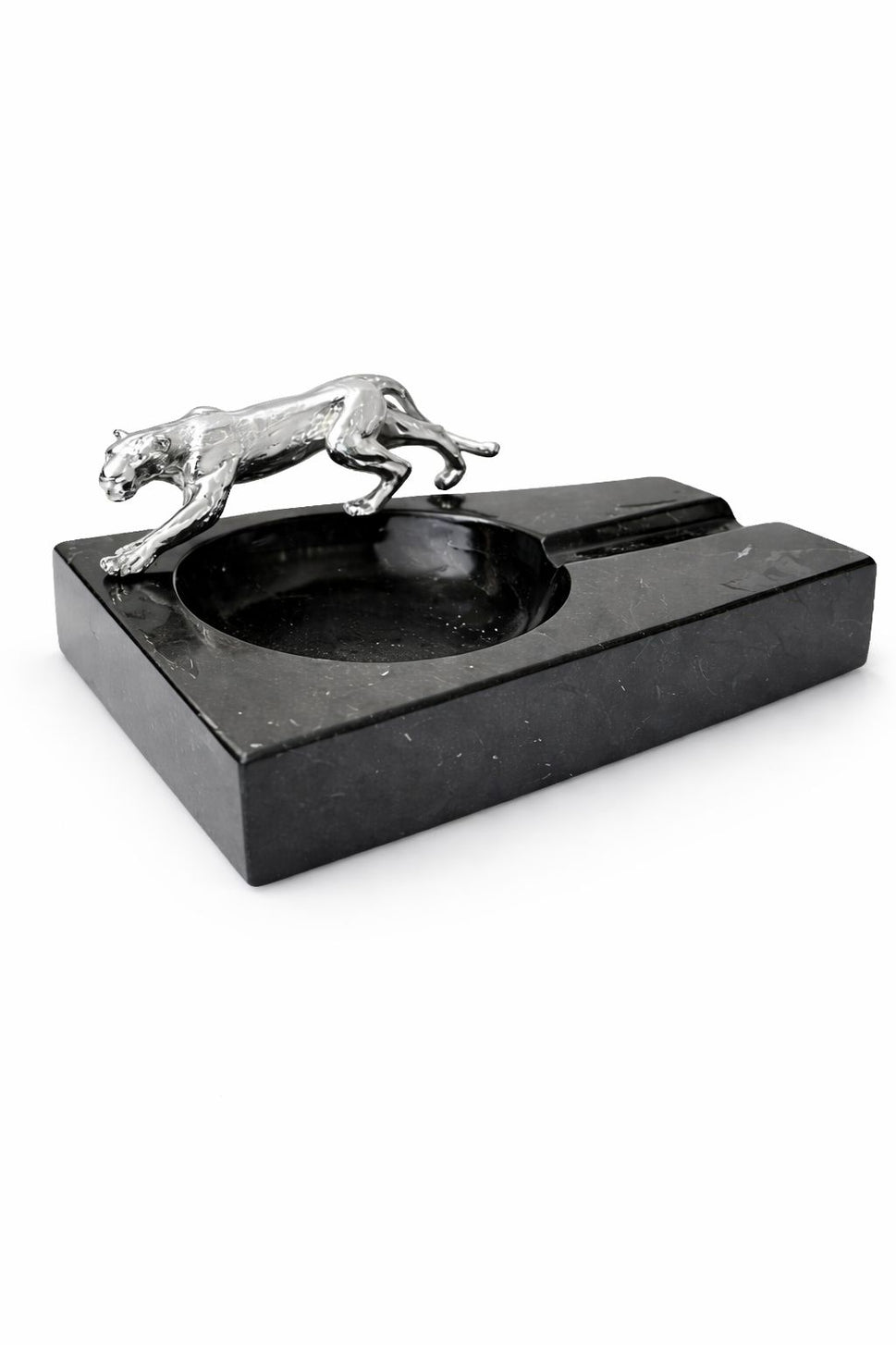 Black Marble Cigar Ashtray with Brass Figure