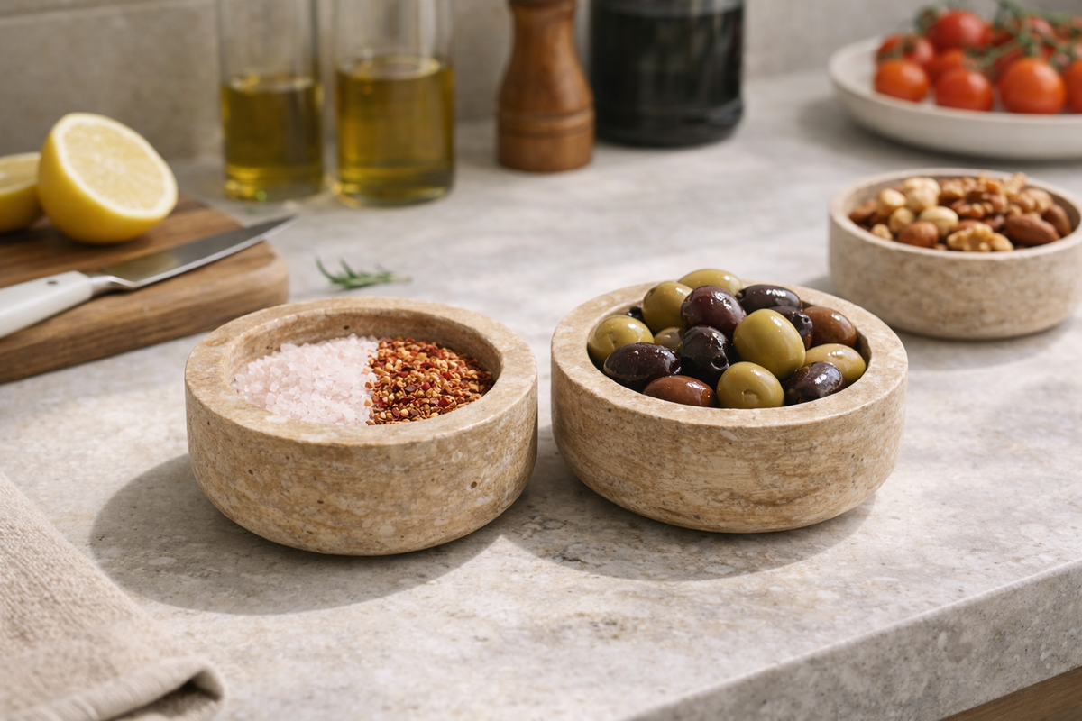 Travertine Salt Cellar Pinch Bowl