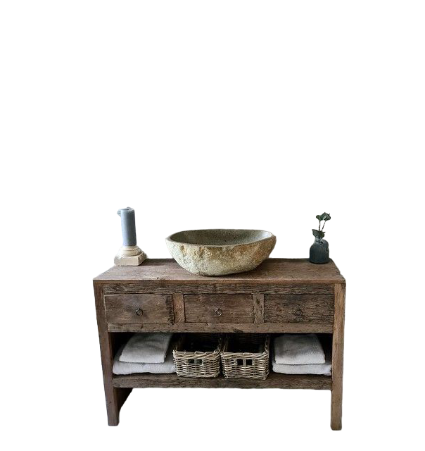 Rustikaler Badezimmer-Waschtisch mit Einzel- oder Doppelwaschbecken – schmales Live Edge-Holz