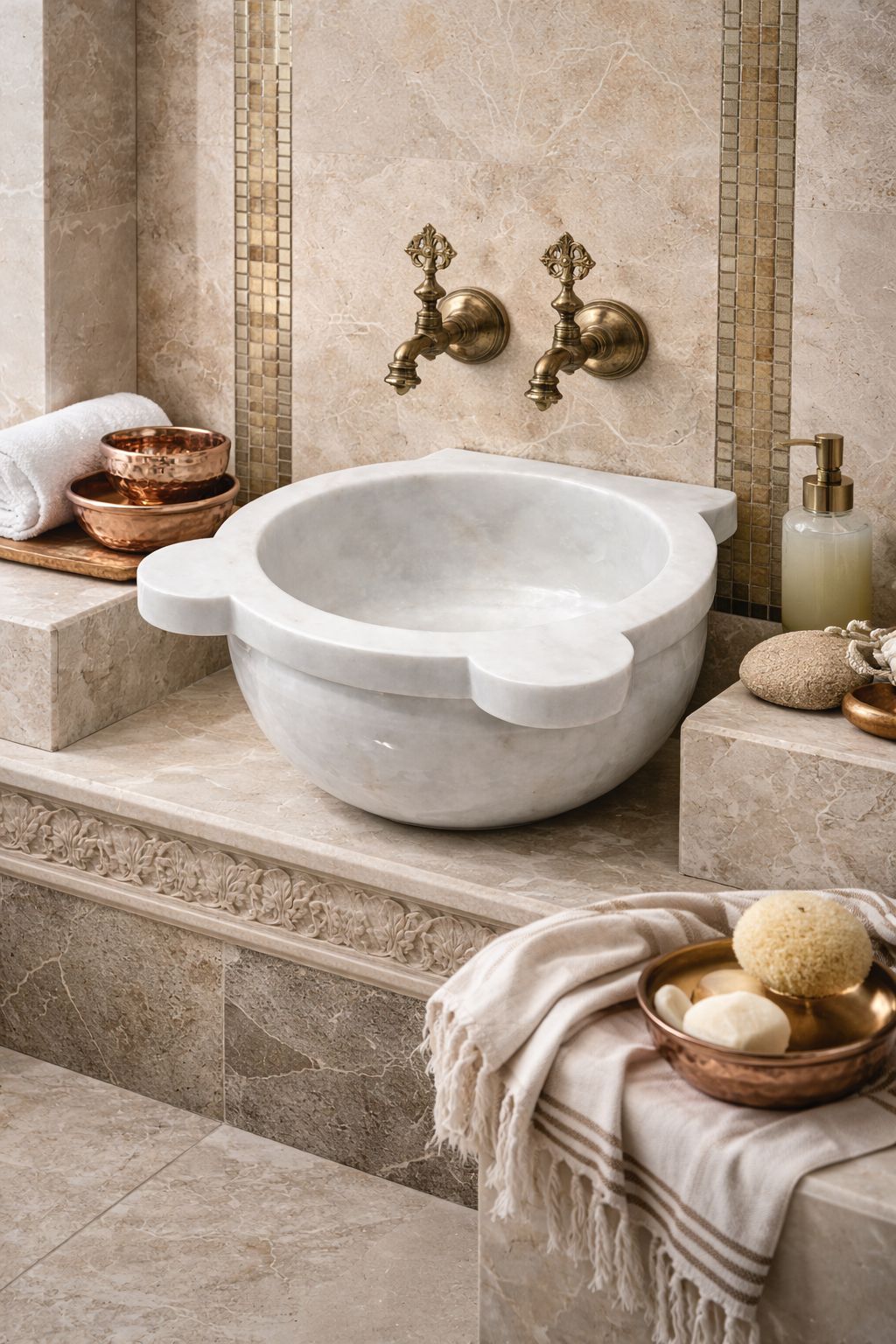 White Marble Carved Hammam Basin