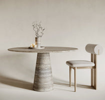 Travertine Oval Dining Table with Cone Pedestals