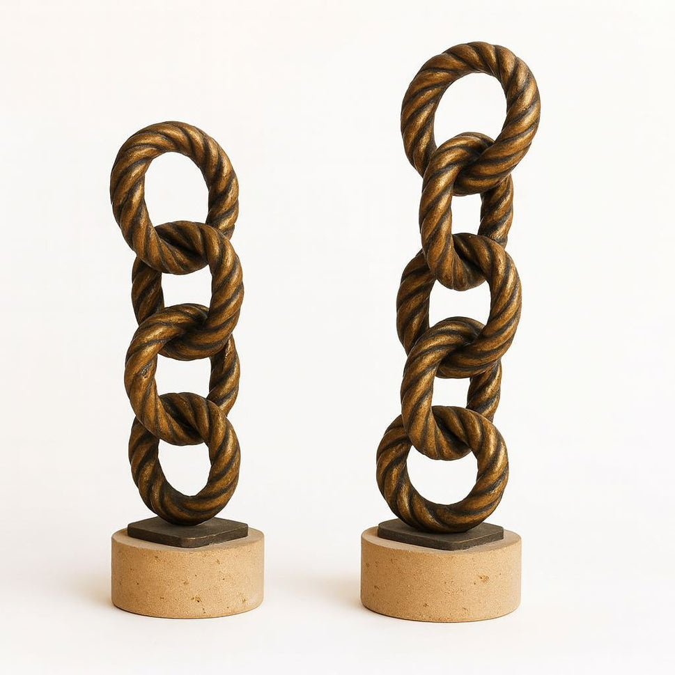 Brass Chain Link Sculptures on Travertine