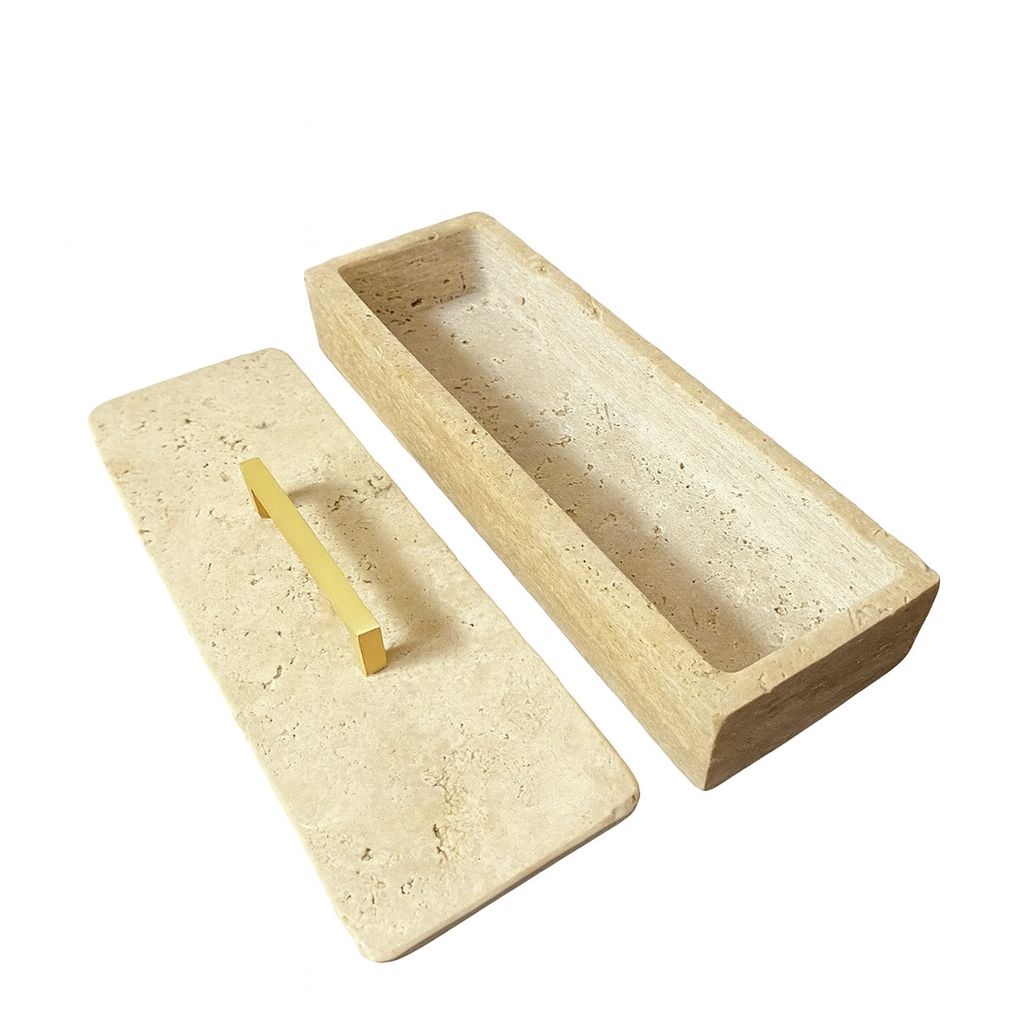 Travertine Rectangular Box with Brass Handle