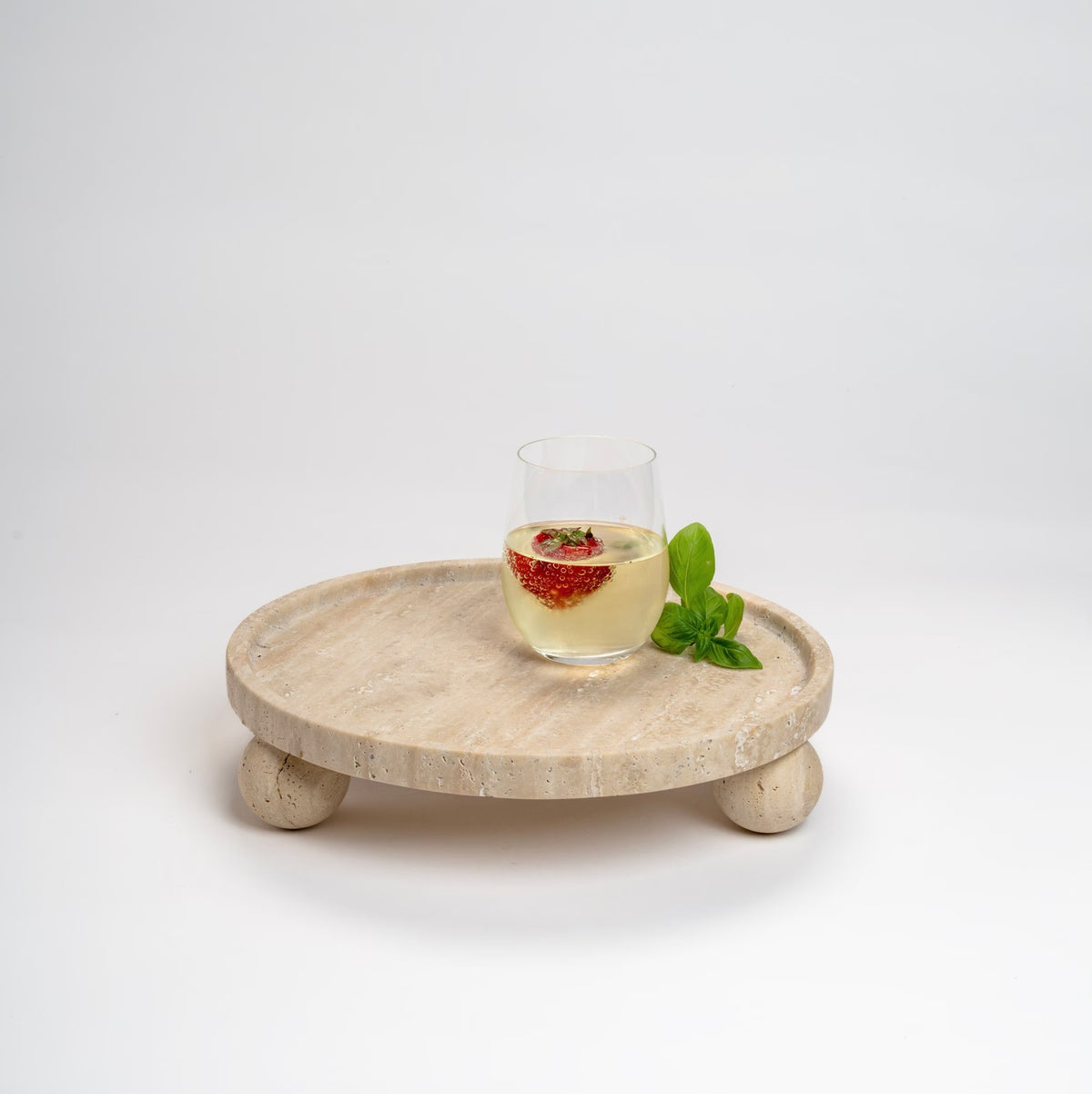 Round Travertine Tray on Ball Feet