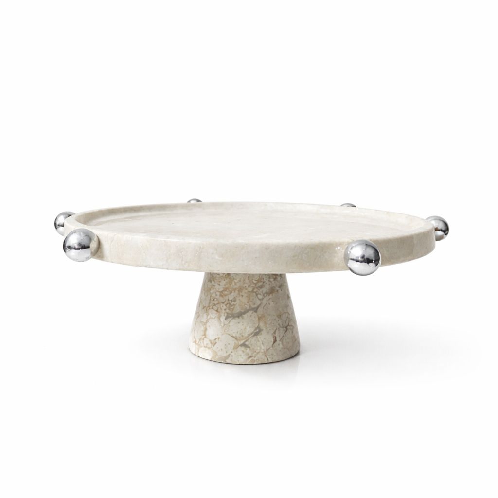Calacatta Viola Cake Stand with Silver Ball Feet