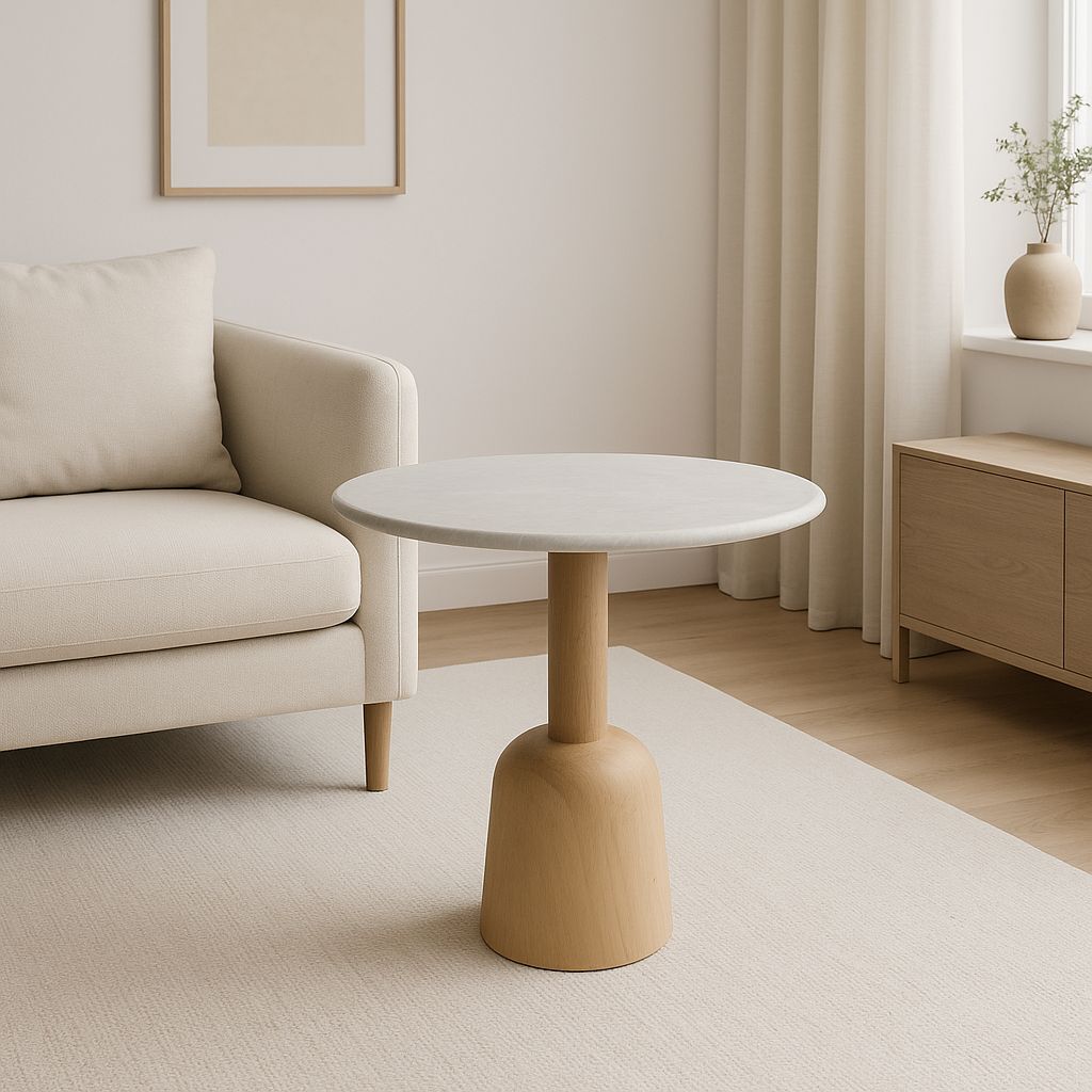 Modern Travertine Pedestal Side Table