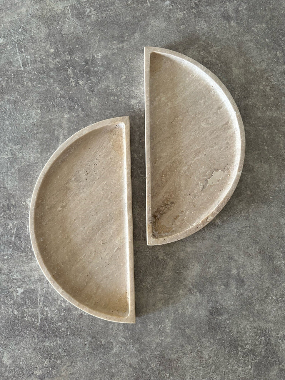 Half-Moon Travertine Serving Tray Set