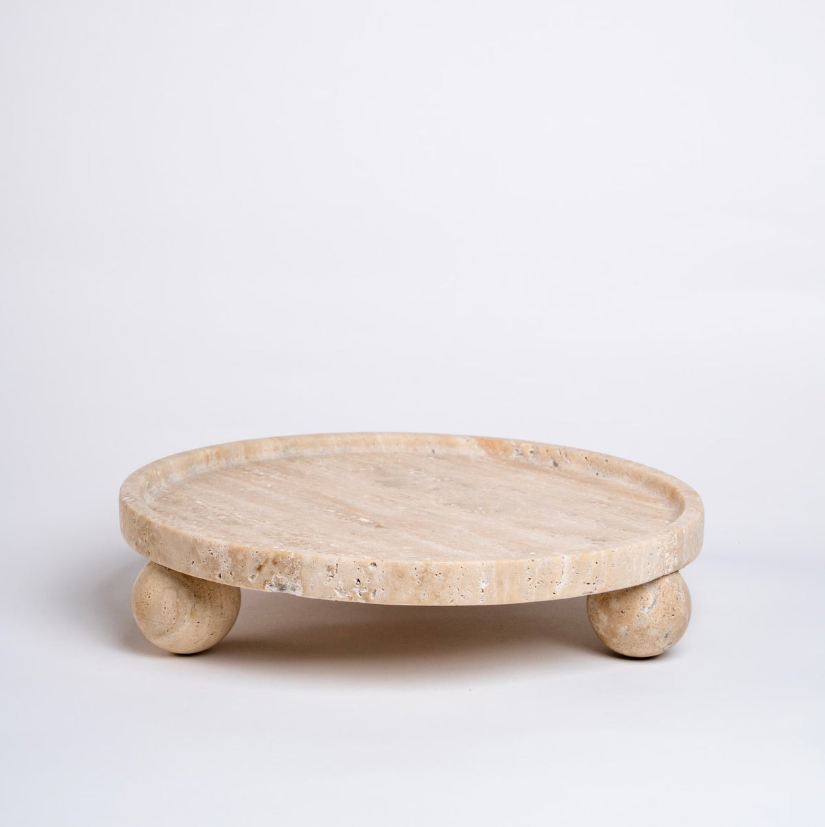 Round Travertine Tray on Ball Feet