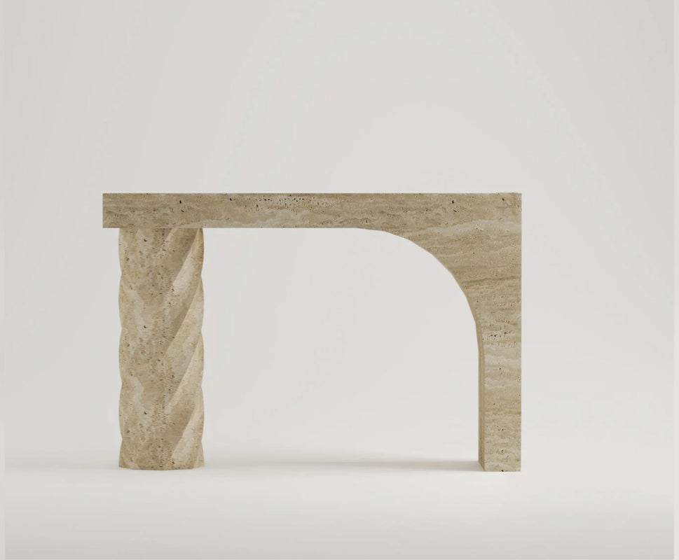 Travertine Arch Console Table with Twisted Leg