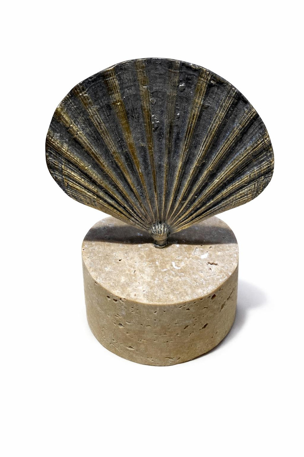 Brass Scallop Shell Sculpture on Travertine Base