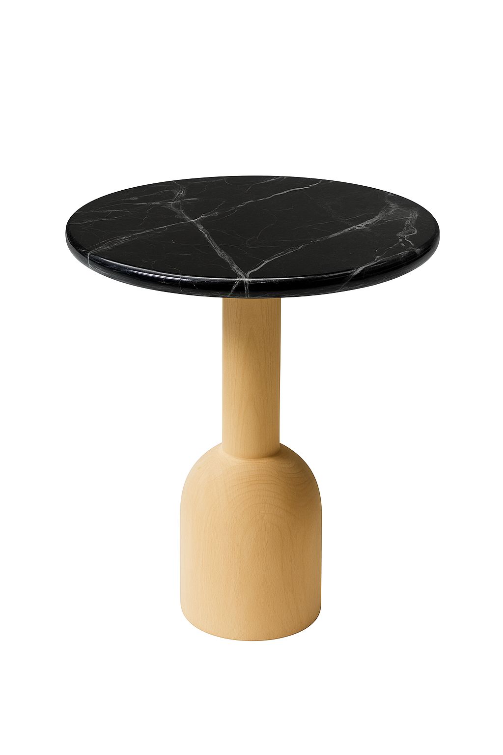 Black Marble Side Table with Wood Pedestal