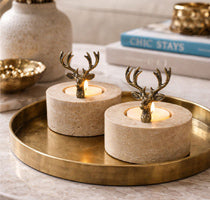 Travertine Candle Holders with Brass Antlers
