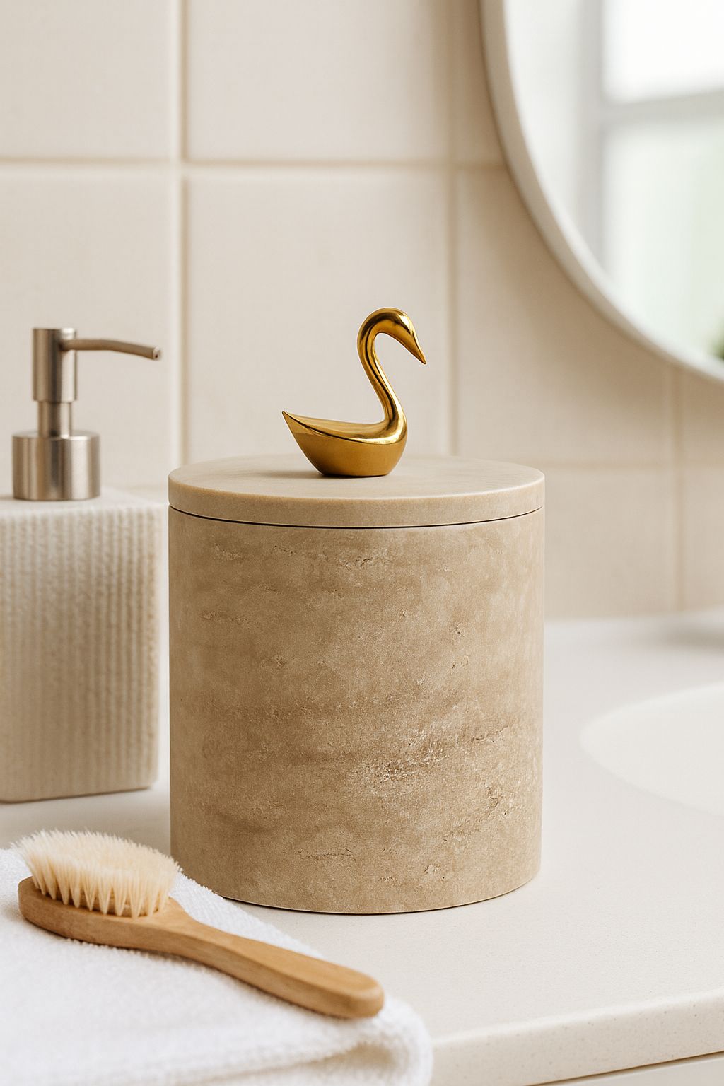 Travertine Canister with Brass Topper