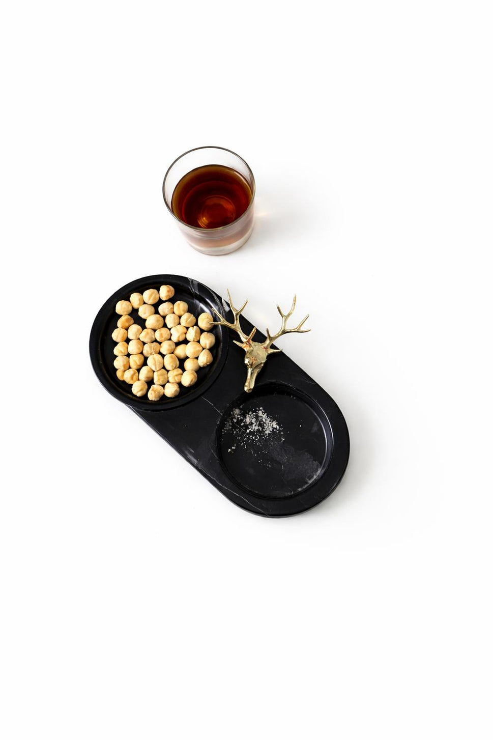 Black Marble Cigar and Whiskey Tray with Brass Deer