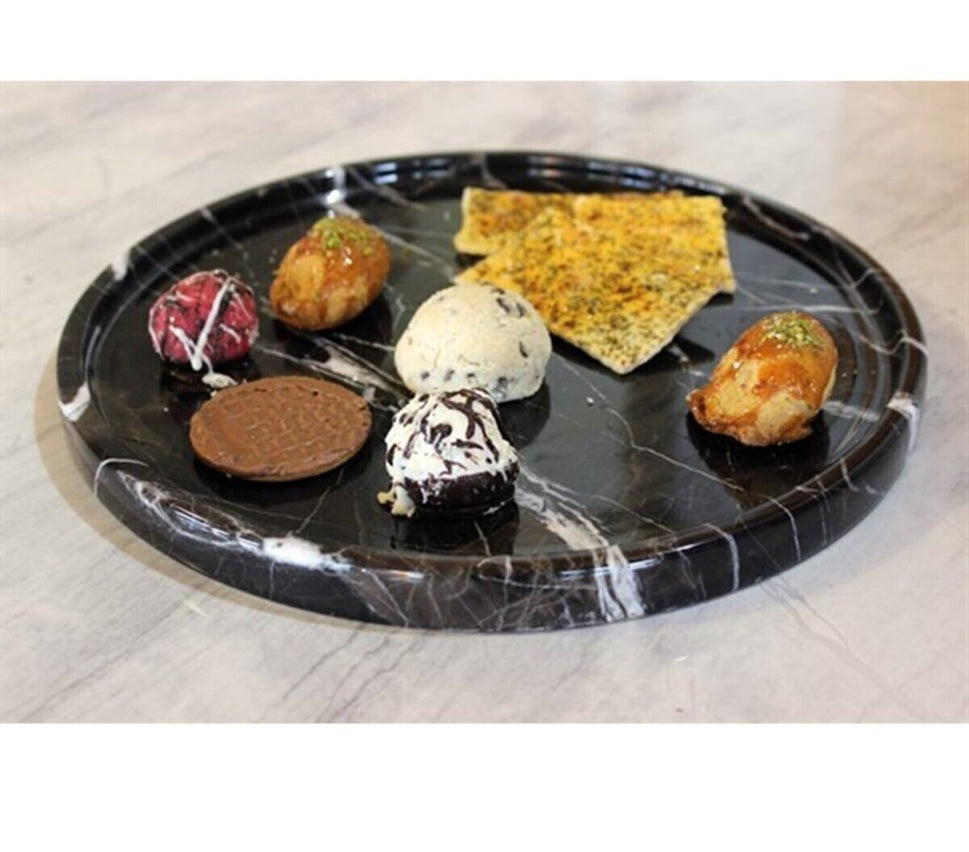 Black Marble Round Serving Tray