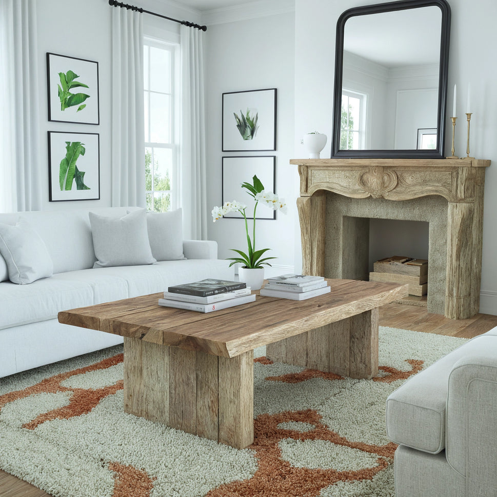 Reclaimed Slab Leg Coffee Table - Rustic Farmhouse Live Edge