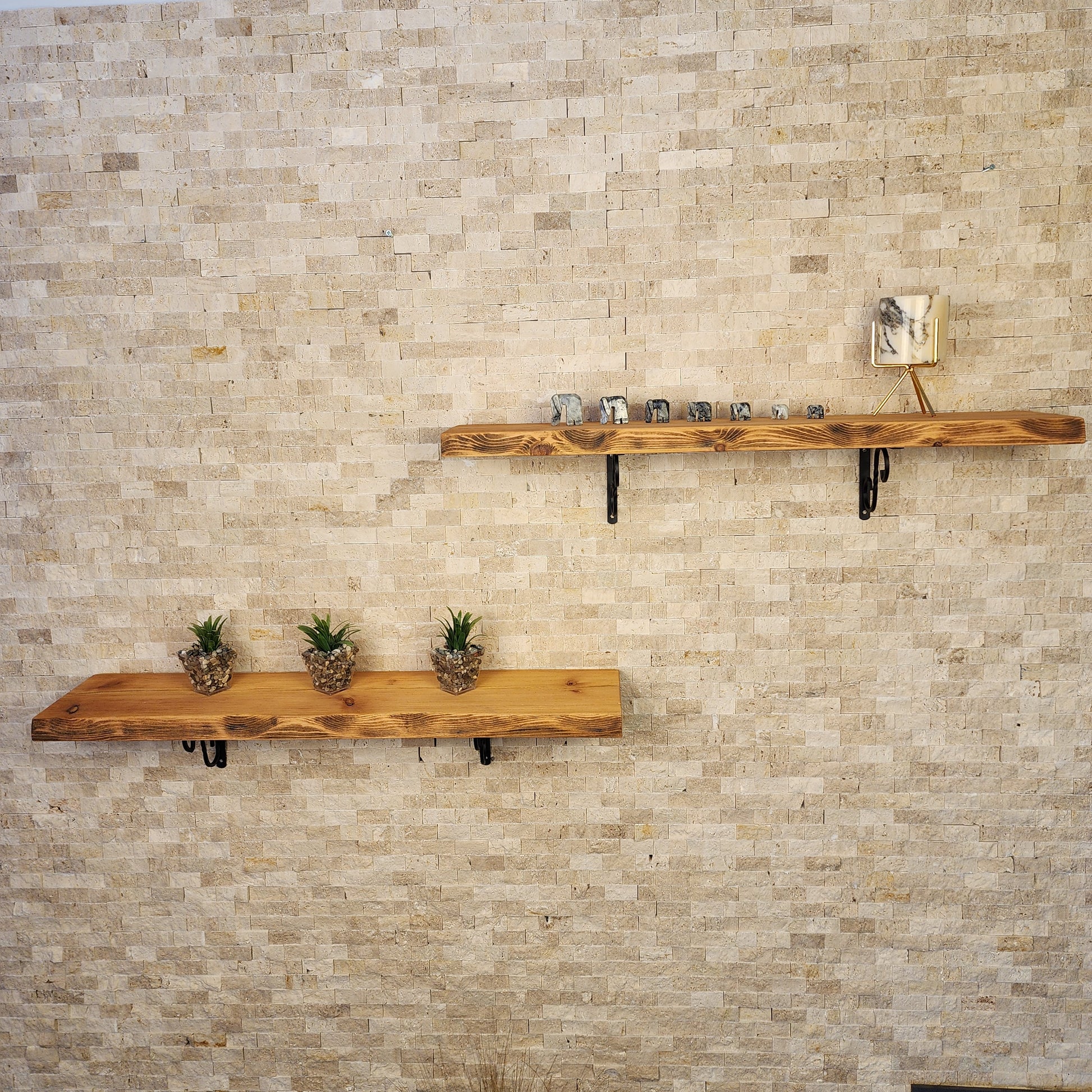 Farmhouse Floating Shelf with Metal Brackets - Custom Size Shelves