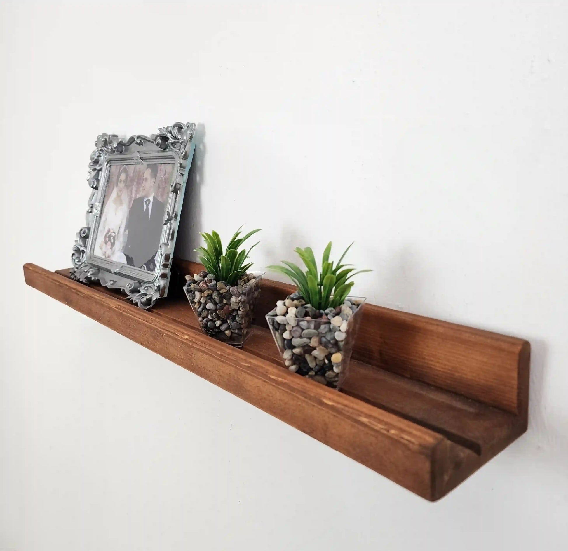 Picture Ledge Shelf, Farmhouse Floating Shelf with Metal Brackets - Custom Size Shelves