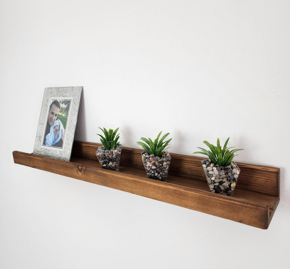Picture Ledge Shelf, Farmhouse Floating Shelf with Metal Brackets - Custom Size Shelves