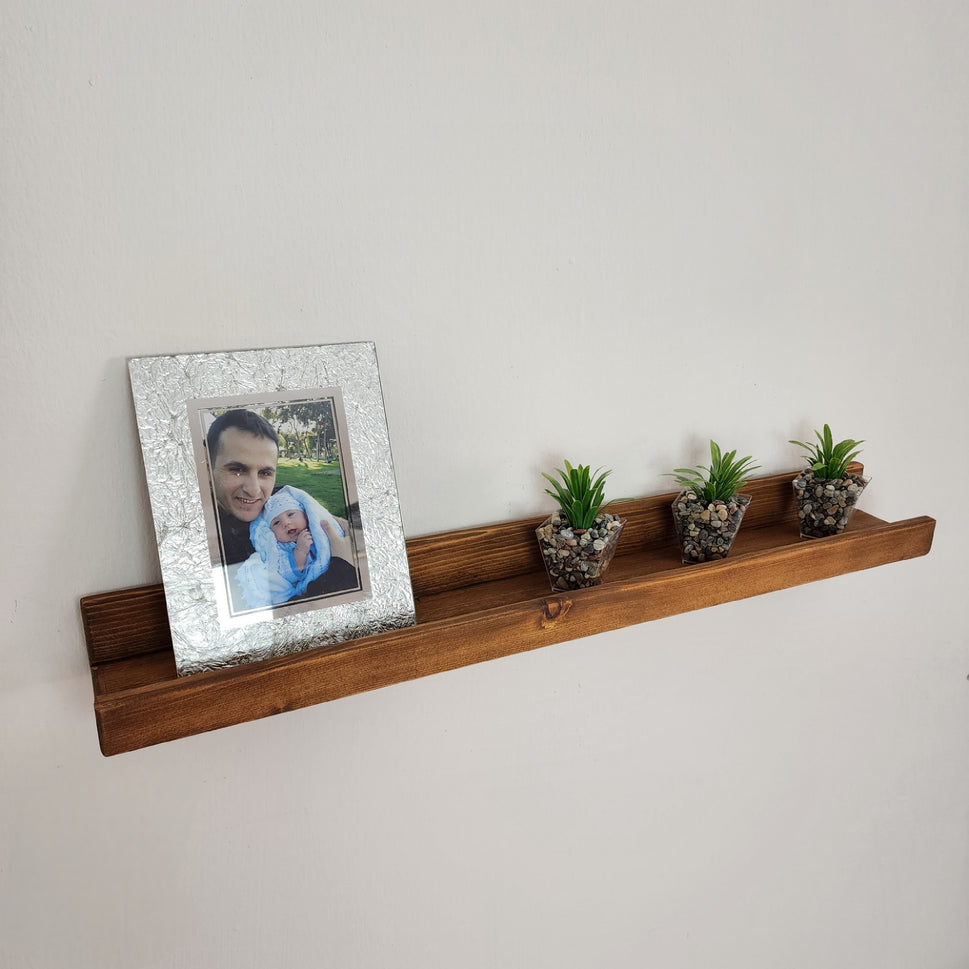 Picture Ledge Shelf, Farmhouse Floating Shelf with Metal Brackets - Custom Size Shelves