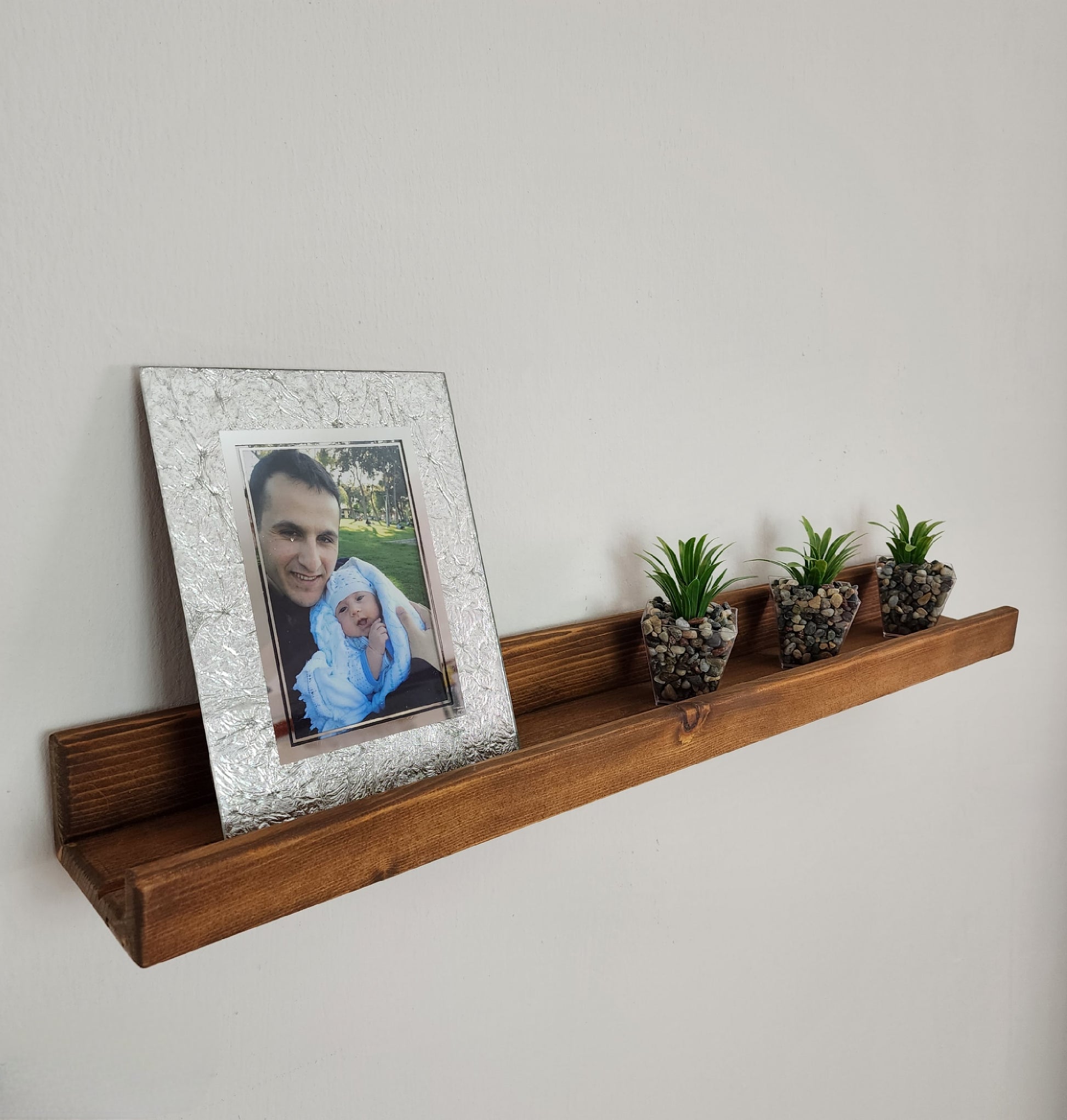 Picture Ledge Shelf, Farmhouse Floating Shelf with Metal Brackets - Custom Size Shelves