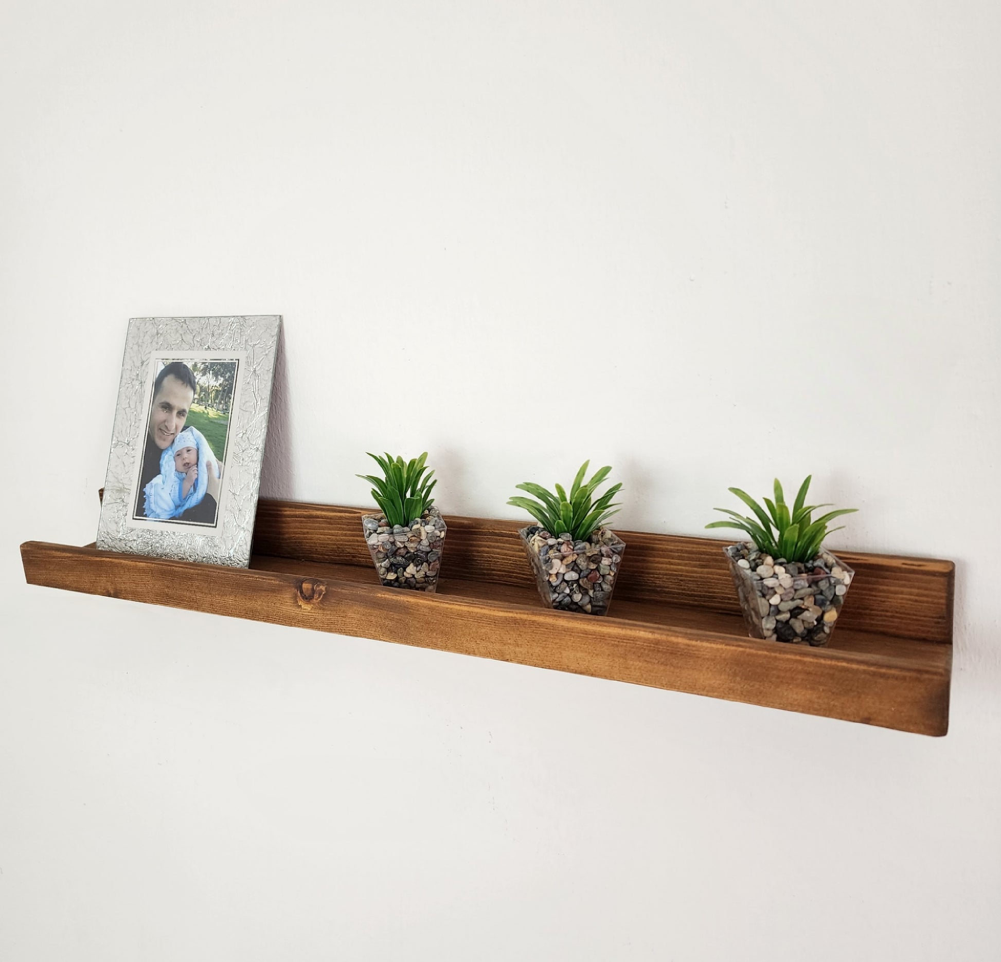 Picture Ledge Shelf, Farmhouse Floating Shelf with Metal Brackets - Custom Size Shelves