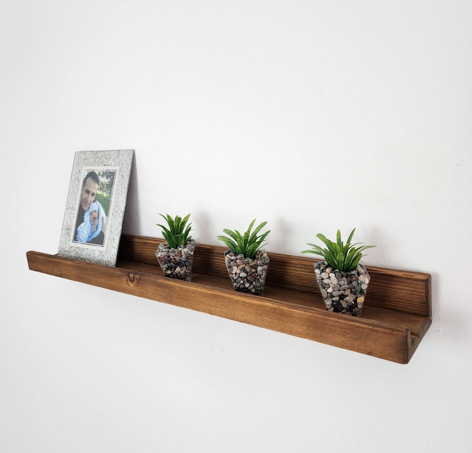 Picture Ledge Shelf, Farmhouse Floating Shelf with Metal Brackets - Custom Size Shelves