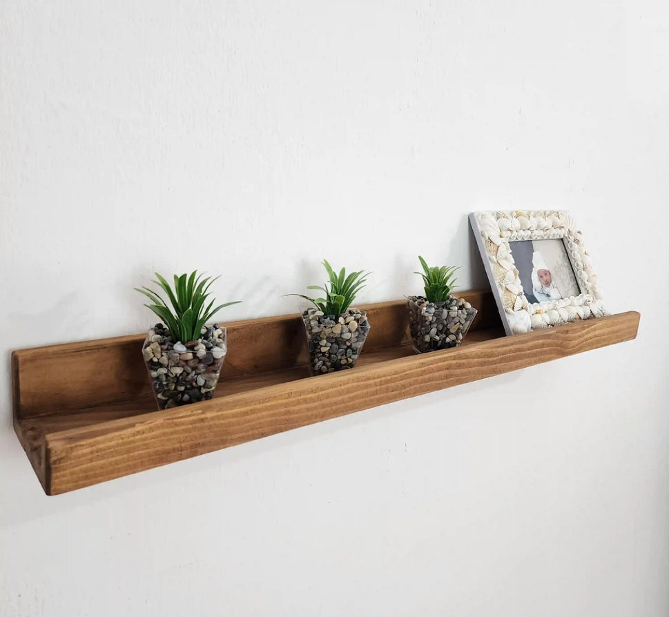 Picture Ledge Shelf, Farmhouse Floating Shelf with Metal Brackets - Custom Size Shelves