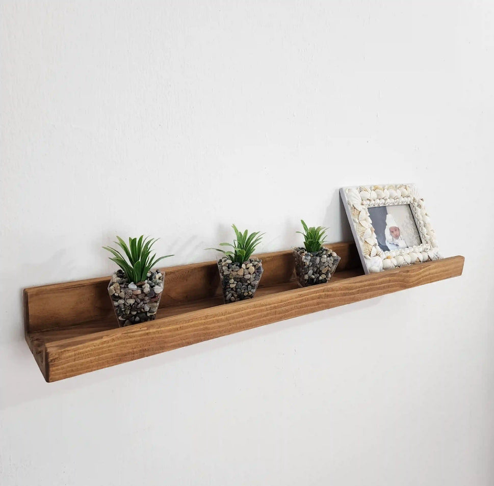 Picture Ledge Shelf, Farmhouse Floating Shelf with Metal Brackets - Custom Size Shelves