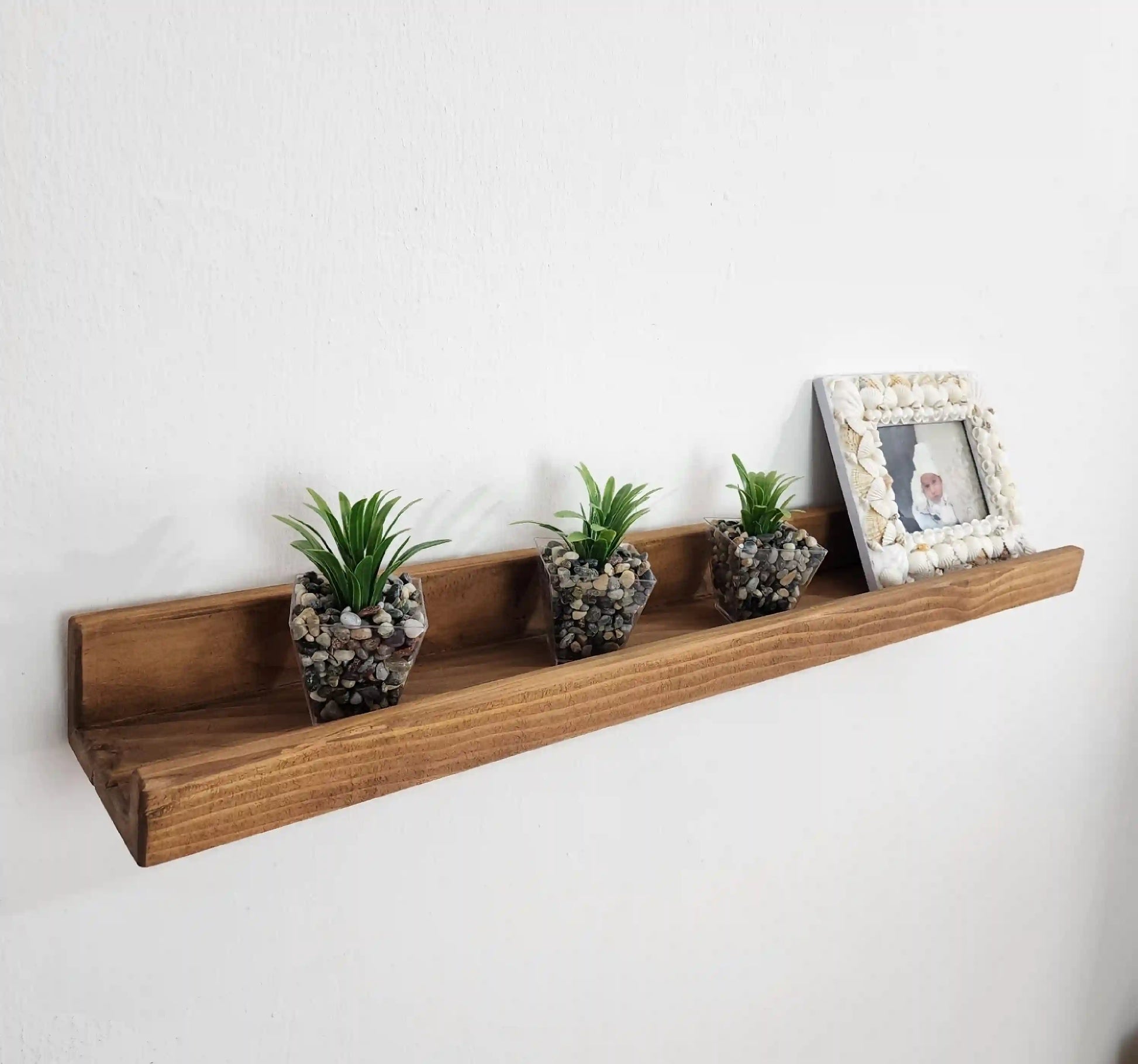 Picture Ledge Shelf, Farmhouse Floating Shelf with Metal Brackets - Custom Size Shelves