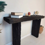 Charcoal Weathered Slab Console Table - Rustic Entryway Live Edge