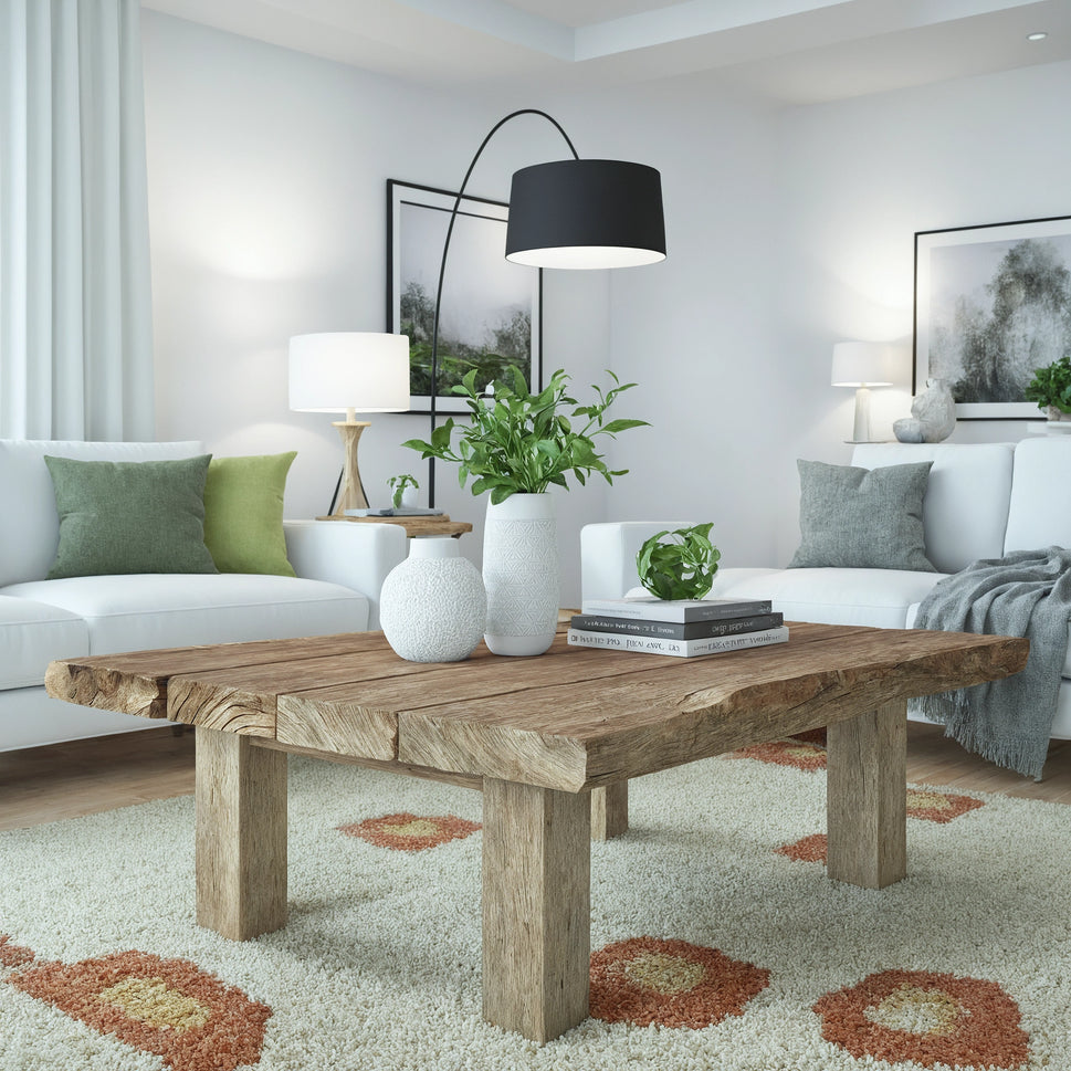 Wide Low Reclaimed Coffee Table - Rustic Farmhouse Live Edge