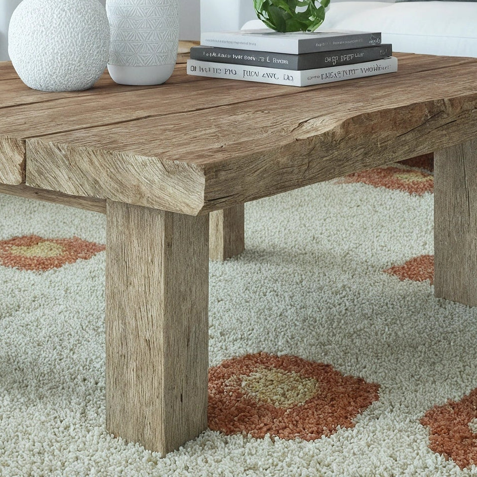 Rustic Coffee Table - Live edge solid brown top unique wooden