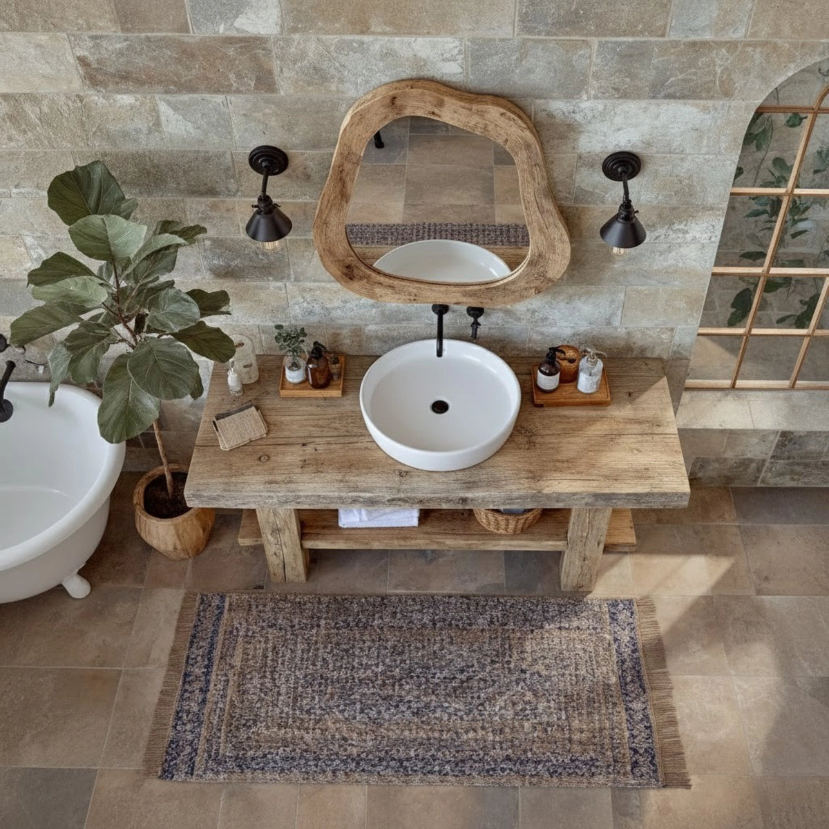 Wide Reclaimed Vanity with White Vessel - Rustic Farmhouse Live Edge