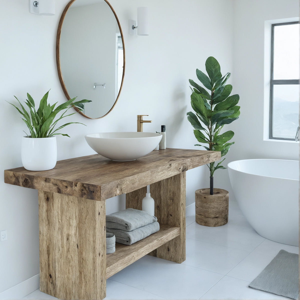 Chunky Beam Vanity with Brass Tap - Rustic Farmhouse Live Edge