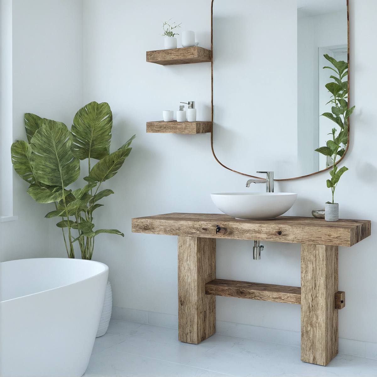 Floating Chunky Beam Vanity - Rustic Farmhouse Live Edge