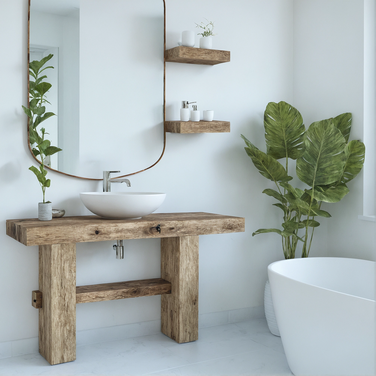 Floating Chunky Beam Vanity - Rustic Farmhouse Live Edge