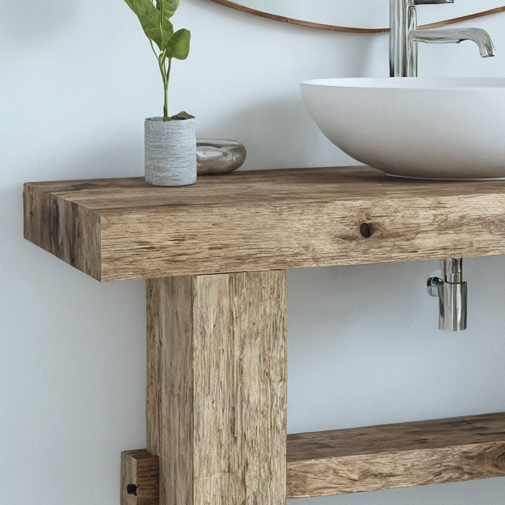 Floating Chunky Beam Vanity - Rustic Farmhouse Live Edge