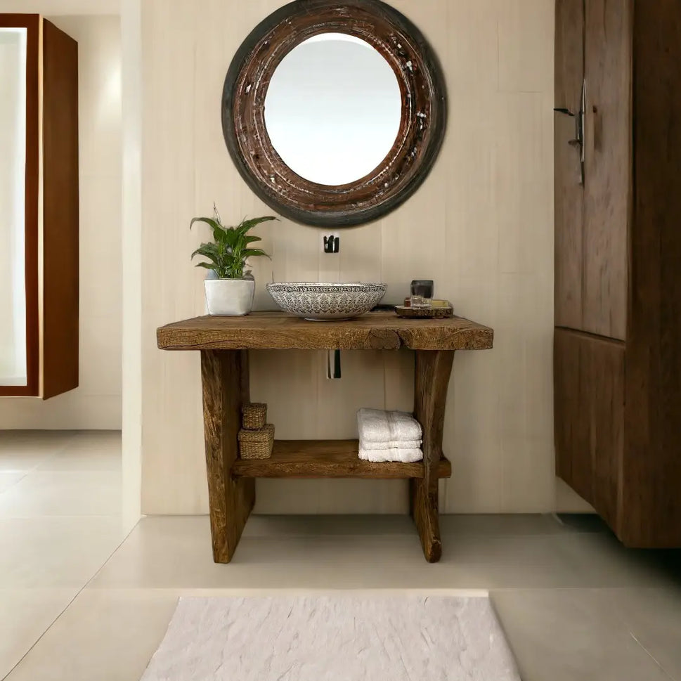 Rustic Bathroom Vanities - Farmhouse Narrow Live Edge Wood Vanity