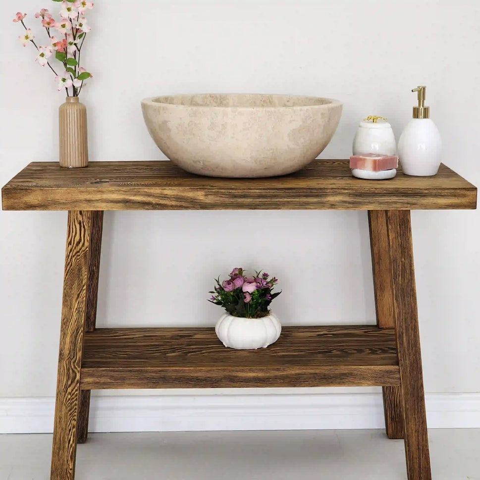 Rustic Bathroom Vanities - Solid Narrow Live Edge Wood Vanity