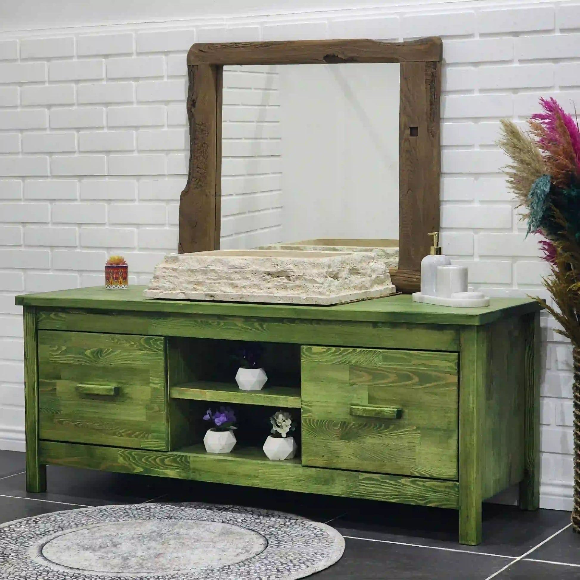 Rustic Bathroom Single or Double Sinks Vanity - Narrow Live Edge Wood