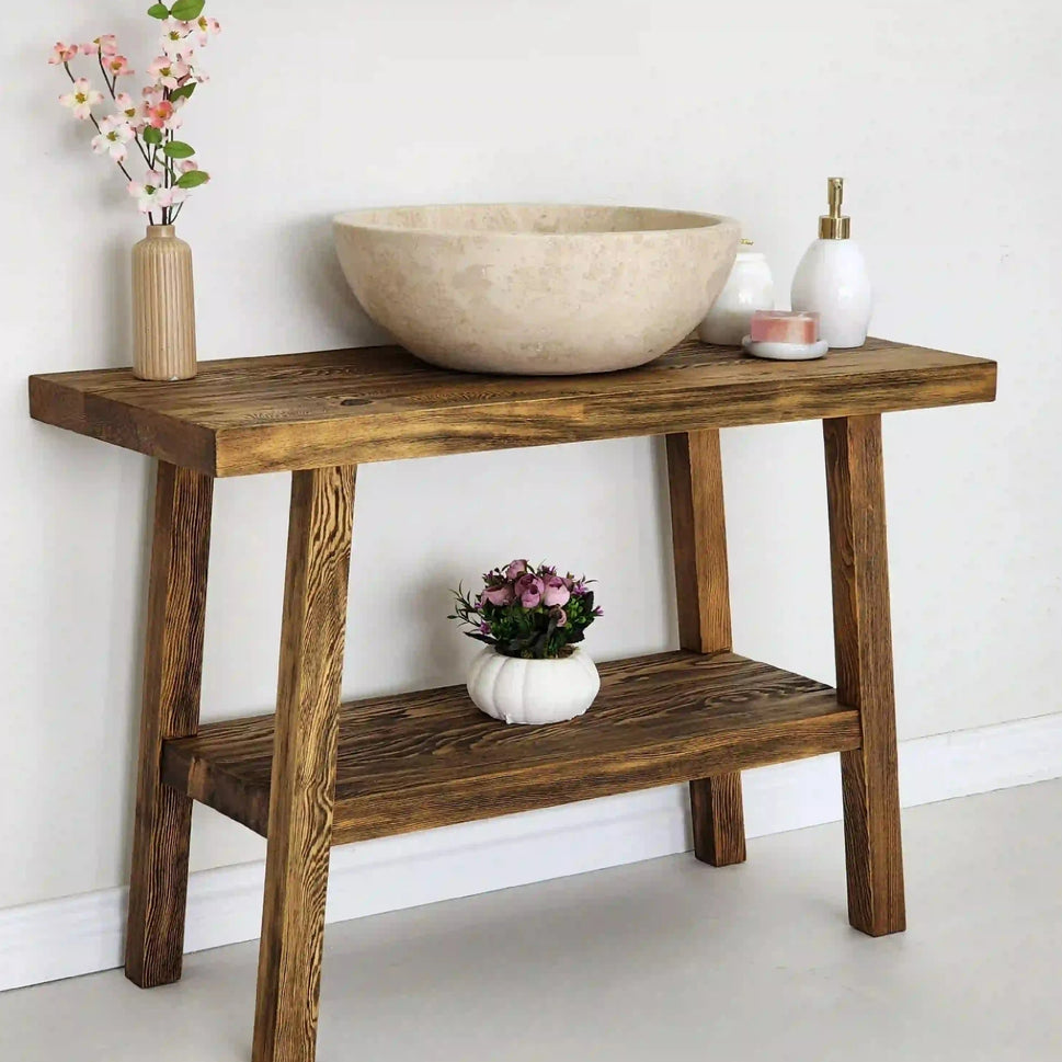 Rustic Bathroom Vanities - Solid Narrow Live Edge Wood Vanity