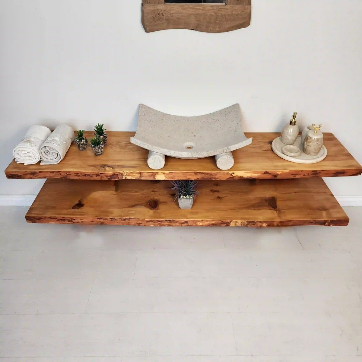 Décor Rustic Rippe Bathroom Vanity - Farmhouse Wood Slab Vanity