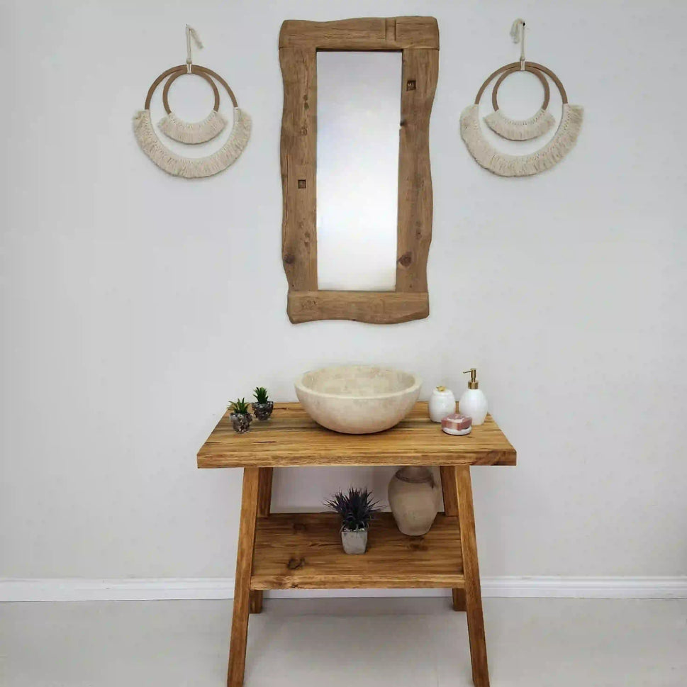 Rustic Bathroom Single or Double Sinks Vanity - Narrow Live Edge Wood