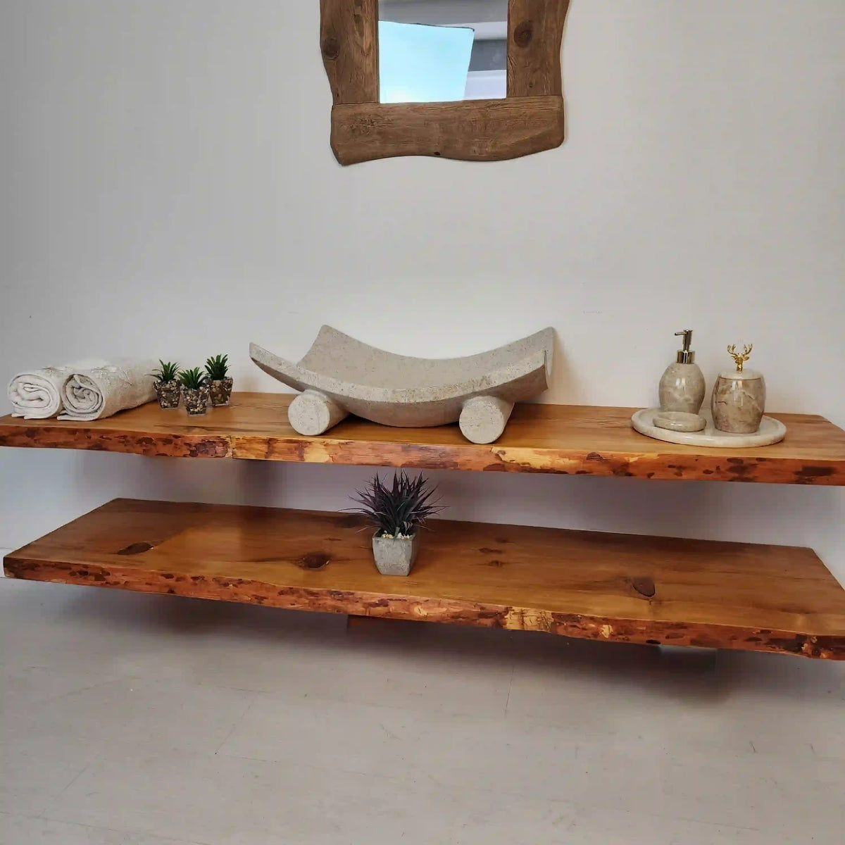 Décor Rustic Rippe Bathroom Vanity - Farmhouse Wood Slab Vanity