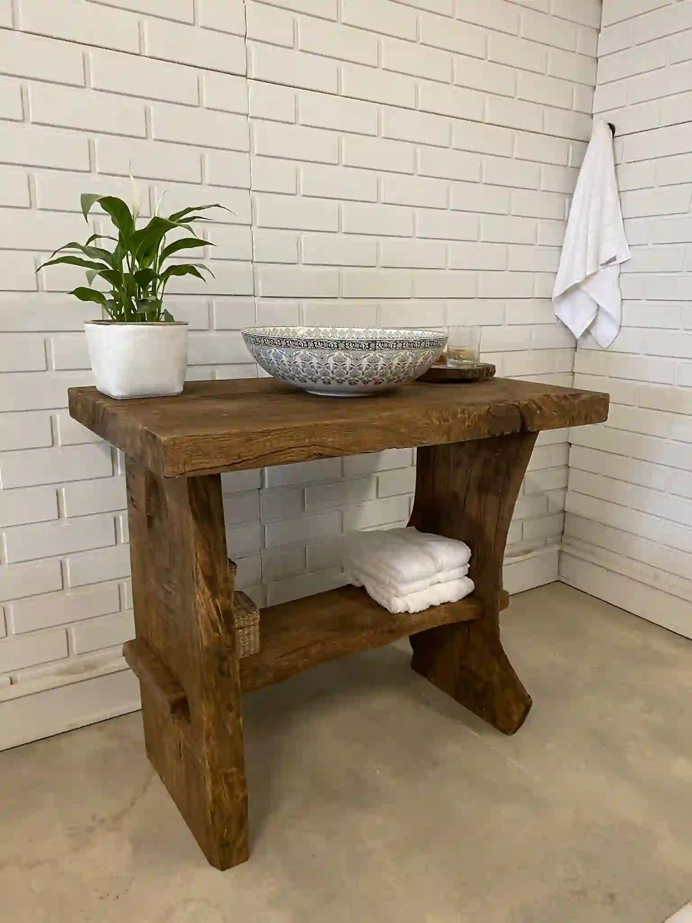 Rustic Bathroom Vanities - Farmhouse Narrow Live Edge Wood Vanity